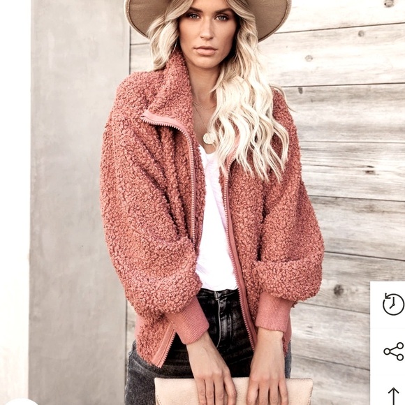 NWOT Teddy Inspired Relaxed Fit Sherpa Jacket in Terracotta Size Medium - Picture 5 of 11